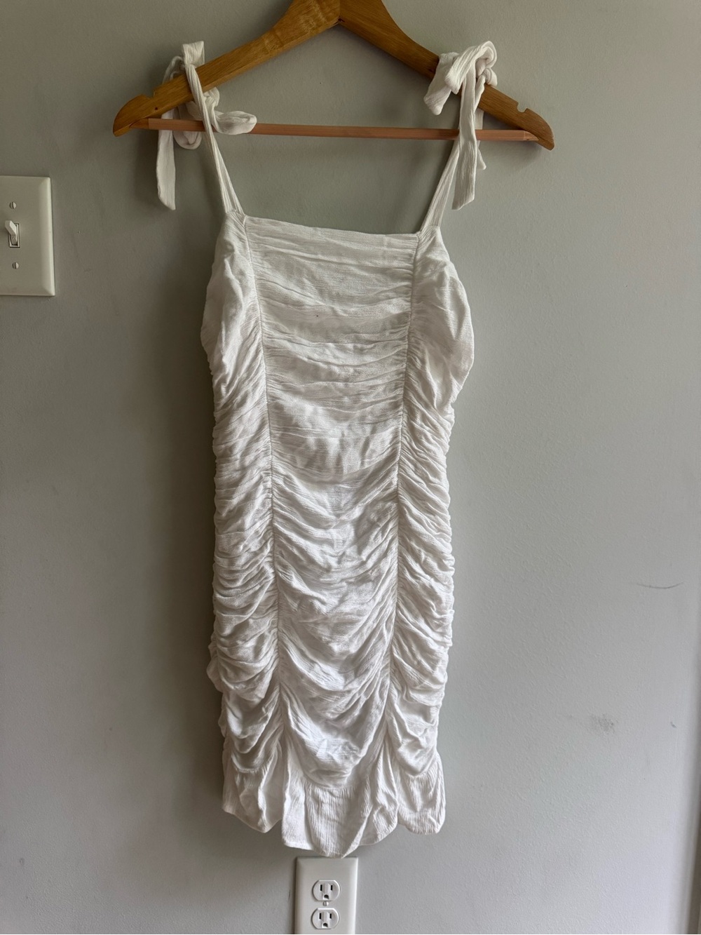 Papermoon White Ruched Tie-Shoulder Mini Dress